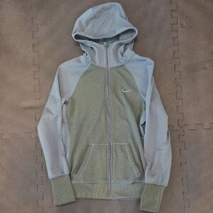 Nike Gray and Green Zip-Up Hoodie